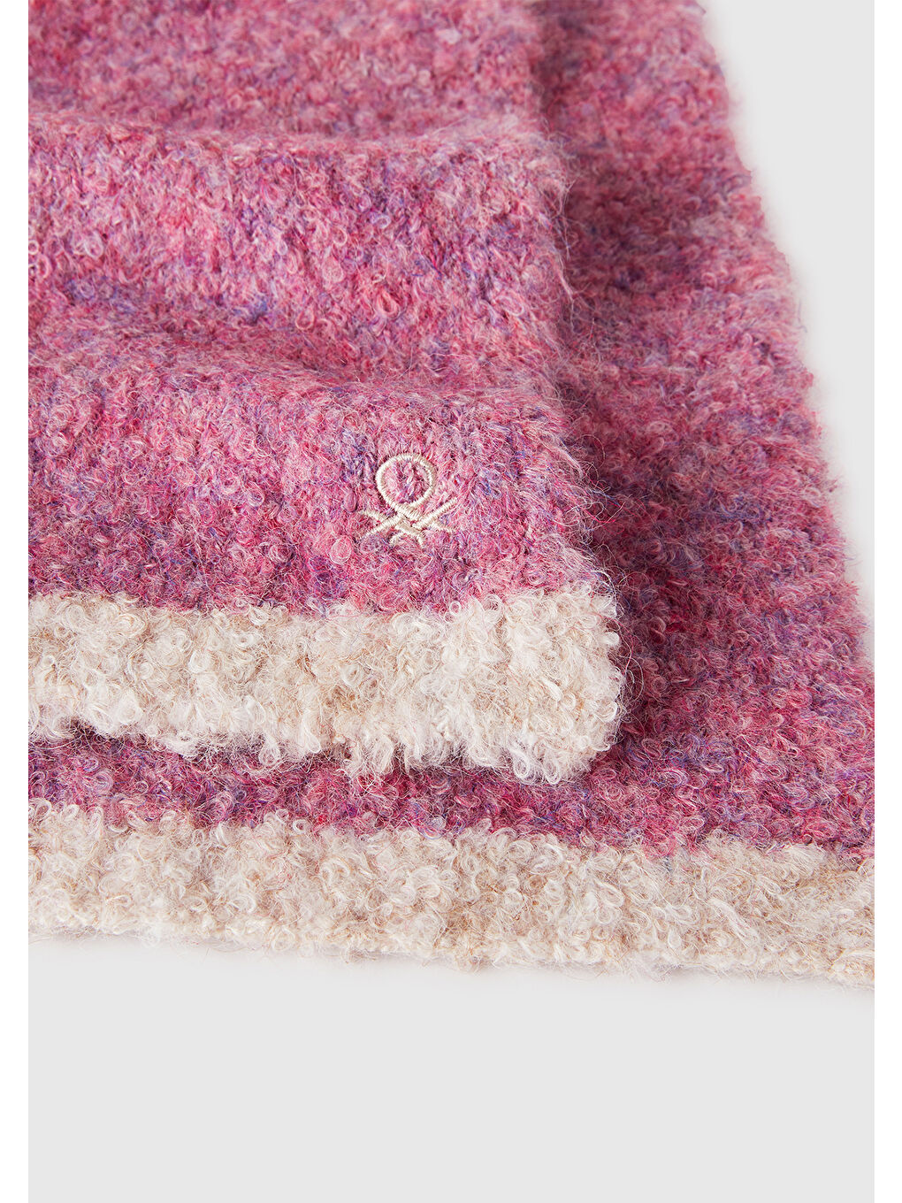 Pembe Kız Çocuk Gül Kurusu Yün Karışımlı Logo Detaylı Atkı-2