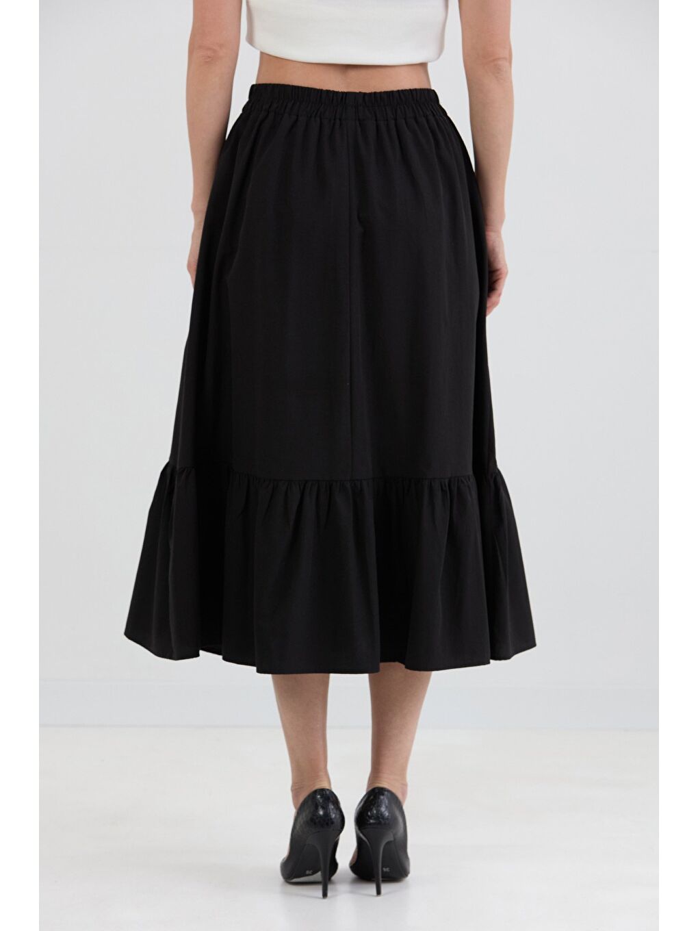 Siyah Beli Lastikli Kurdeleli Etek-3