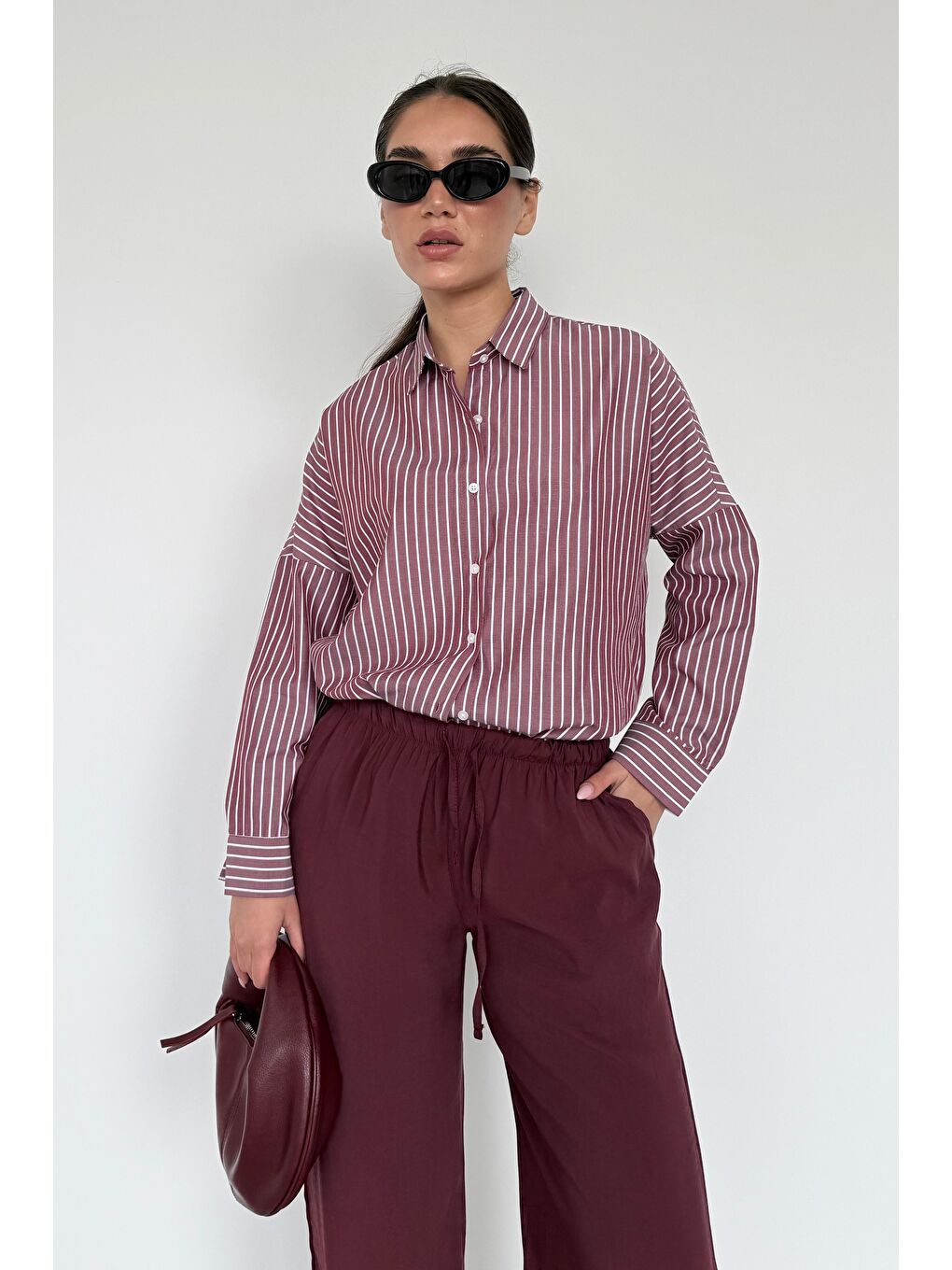 Bordo Elastik Belli Bol Kesim Pantolon Mg2020-2