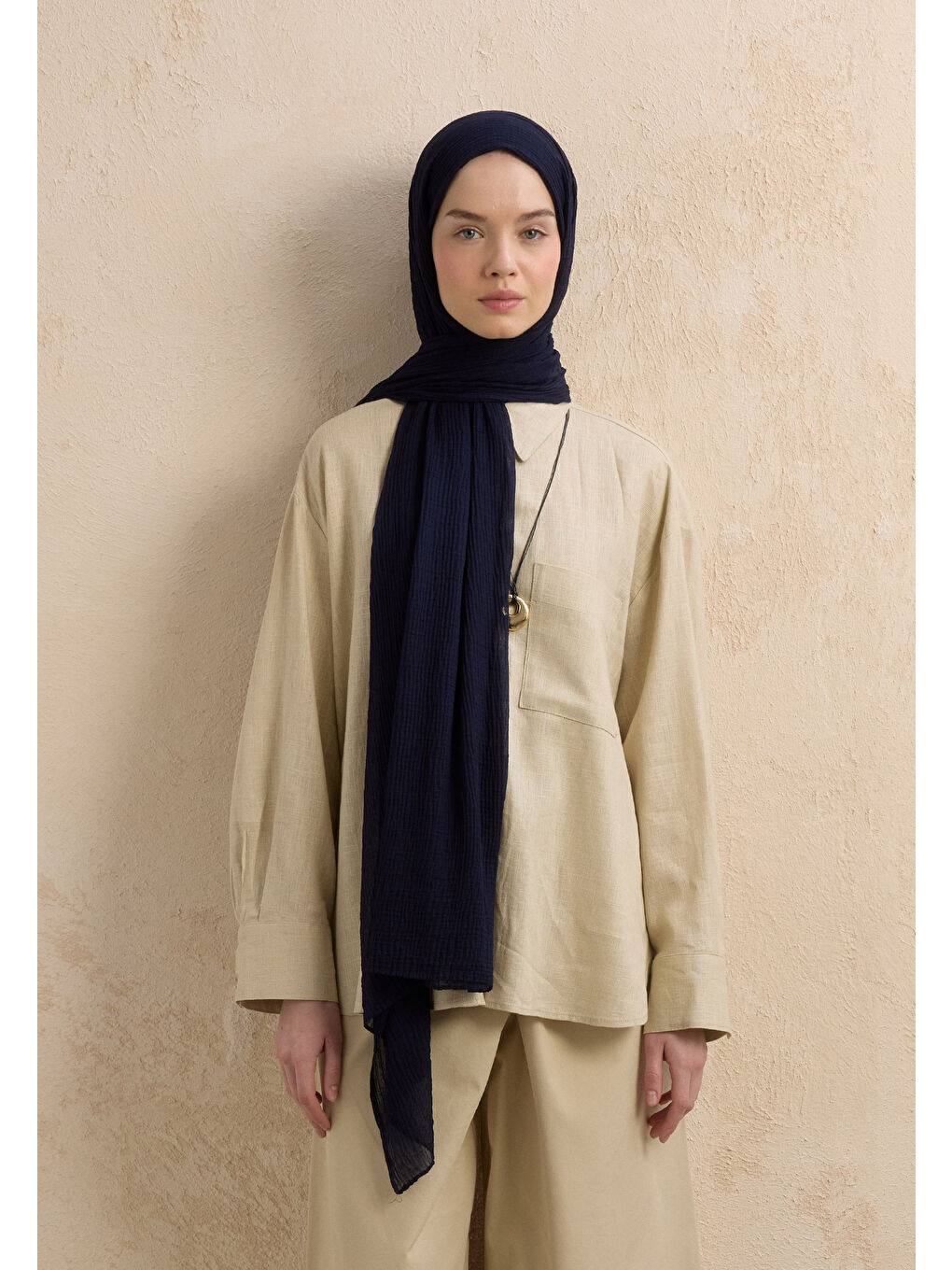 Modal Krinkıl Şal Lacivert-3