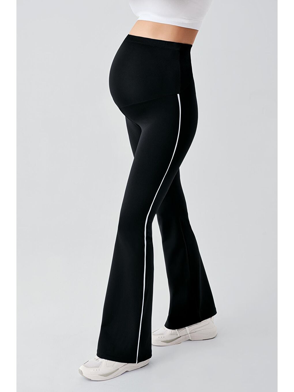 Siyah Biyeli İspanyol Paça Yüksek Bel Esnek Toparlayıcı Hamile Tayt T25-1