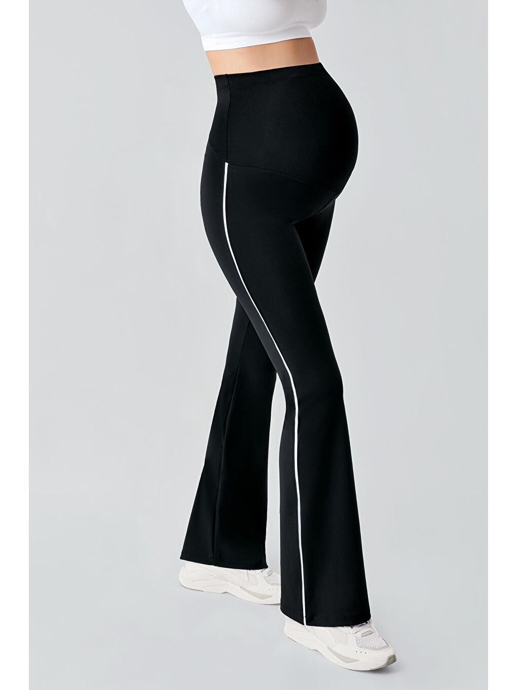 Siyah Biyeli İspanyol Paça Yüksek Bel Esnek Toparlayıcı Hamile Tayt T25-2