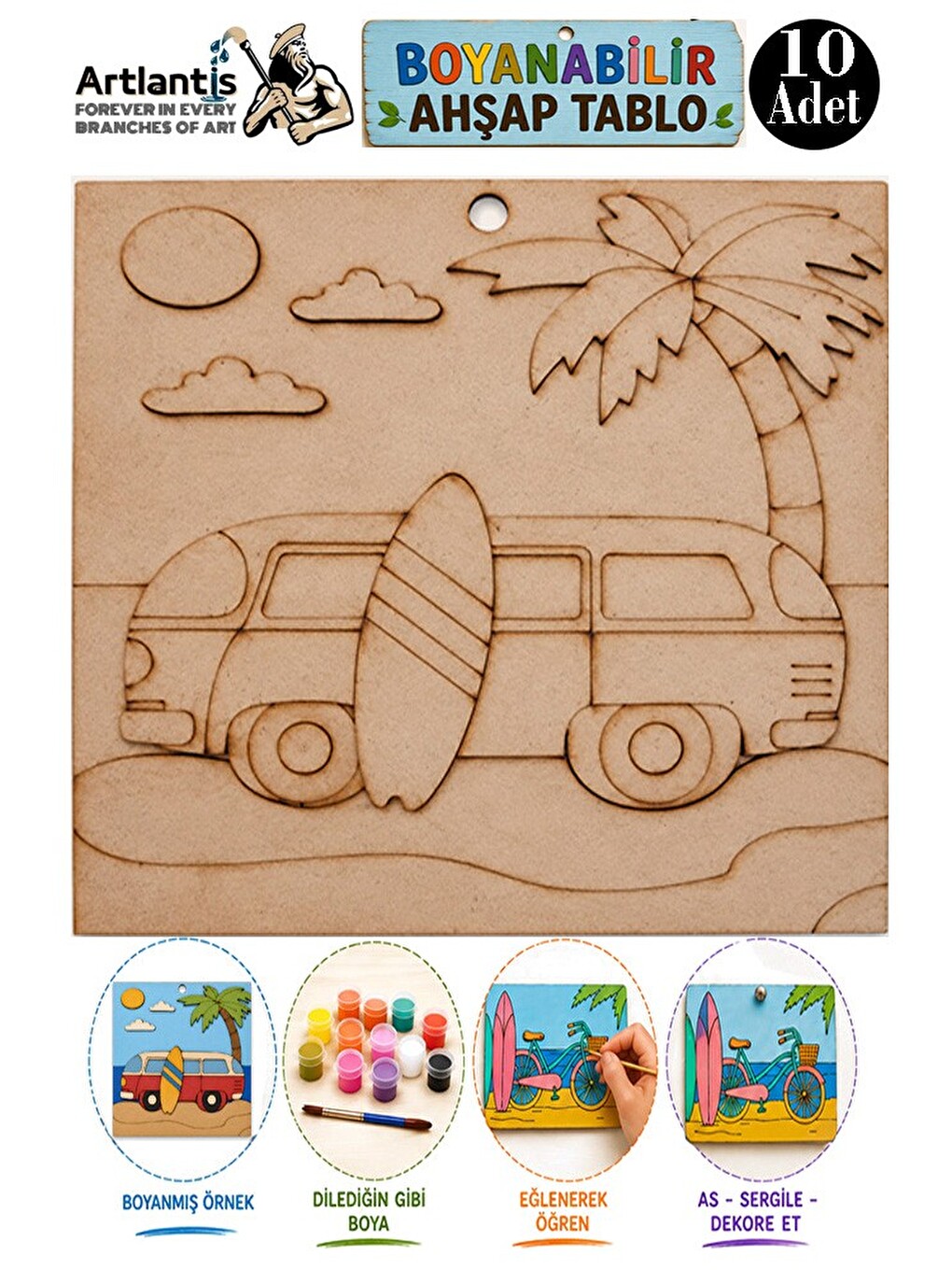 Ahşap Boyama Tabletler 10 Adet 10x15 Yaz Teması Boyama Figürü Etkinlik Çocuk Gelişim Motor Beceri