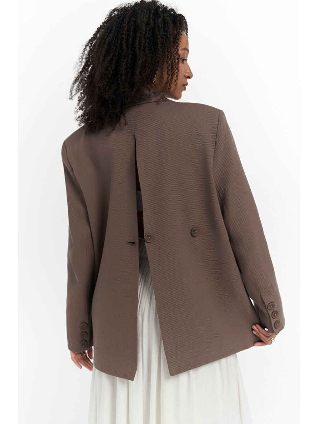 Kahverengi Solara Arkası Düğmeli Mocha Blazer-1