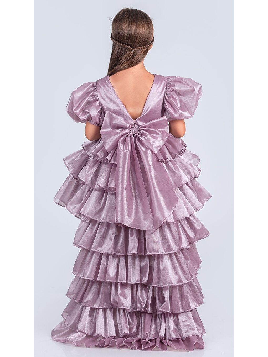 Pembe Kız Çocuk Eklenebilir Kuyruk Detaylı, Taçlı Aspendos Abiye Elbise M00758-1