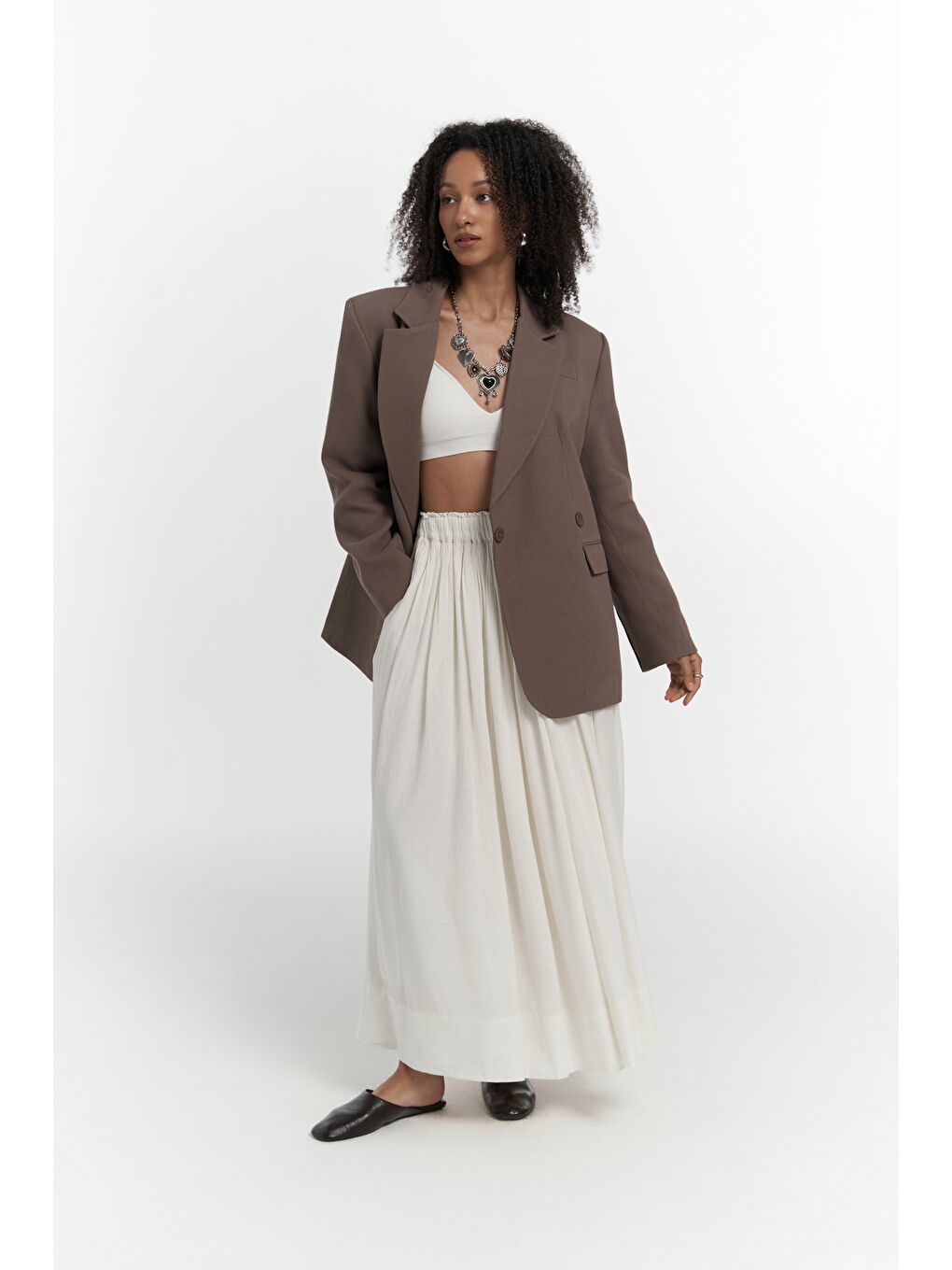 Kahverengi Solara Arkası Düğmeli Mocha Blazer-3