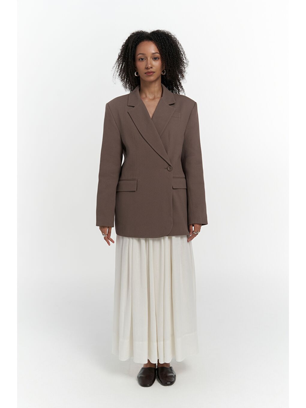 Kahverengi Solara Arkası Düğmeli Mocha Blazer-4