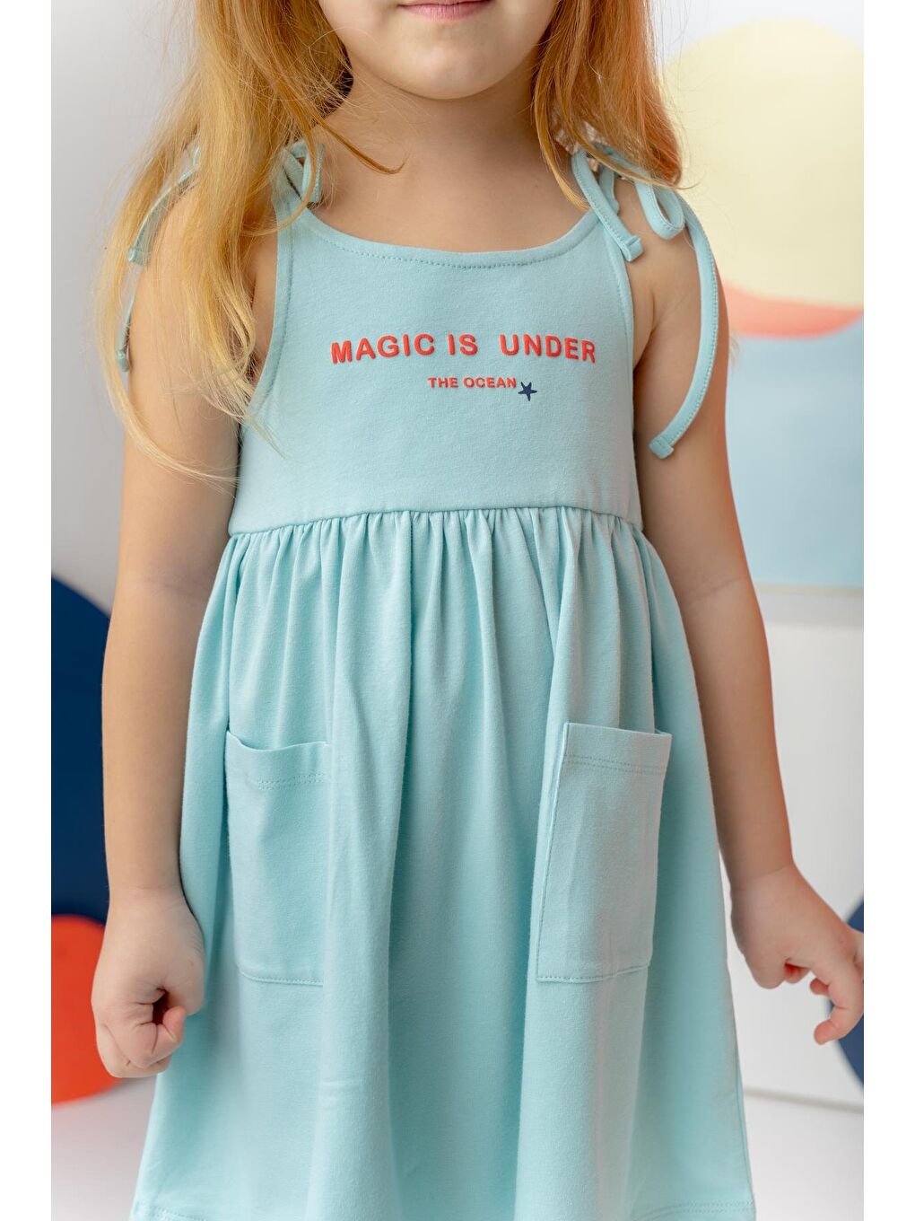 Yeşil Kız Çocuk Askılı Penye Elbise - Mint-3