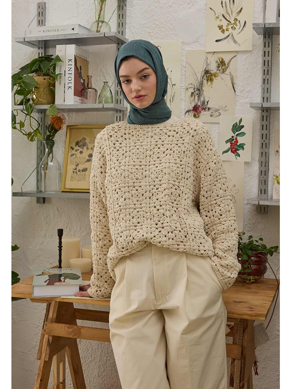 Cozy Pamuk Şal Derin Yeşil-4