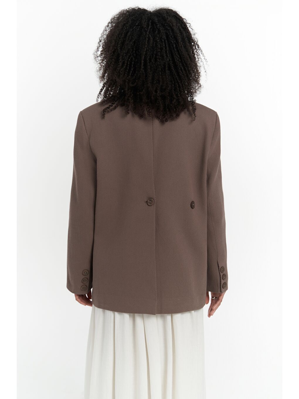 Kahverengi Solara Arkası Düğmeli Mocha Blazer-5