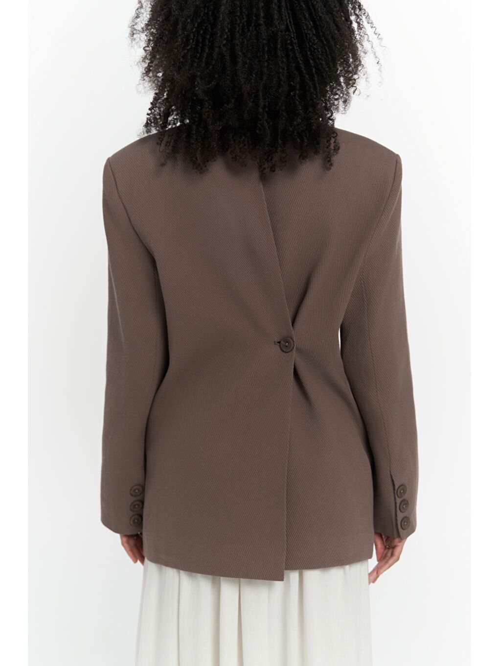 Kahverengi Solara Arkası Düğmeli Mocha Blazer-6
