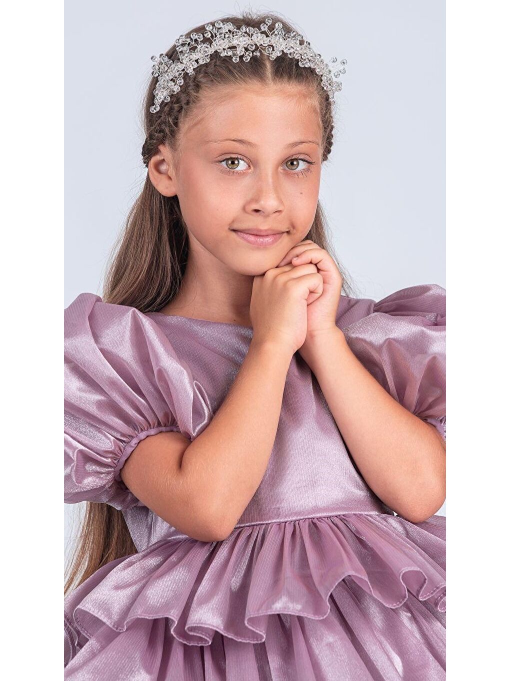 Pembe Kız Çocuk Eklenebilir Kuyruk Detaylı, Taçlı Aspendos Abiye Elbise M00758-2