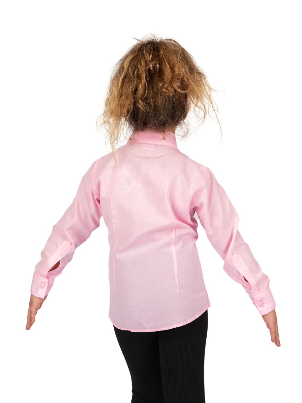 Pembe Düz Renk Kız Çocuk Gömlek MNK0576-2