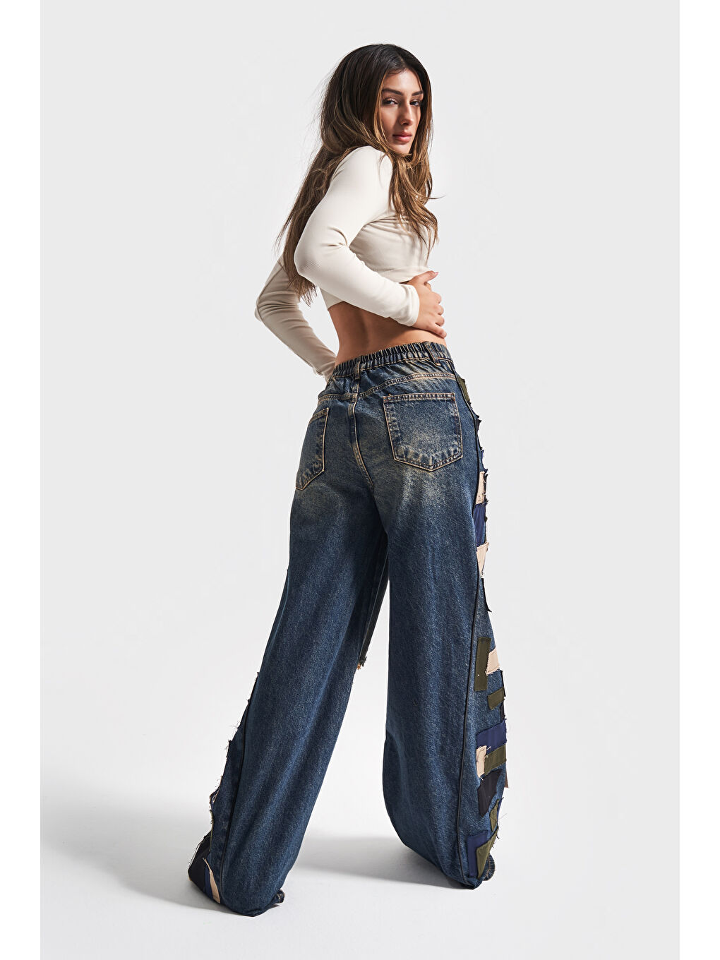 Mavi Kadın T Jean Rengi Palazzo Fit Özel Tasarım Denim-4