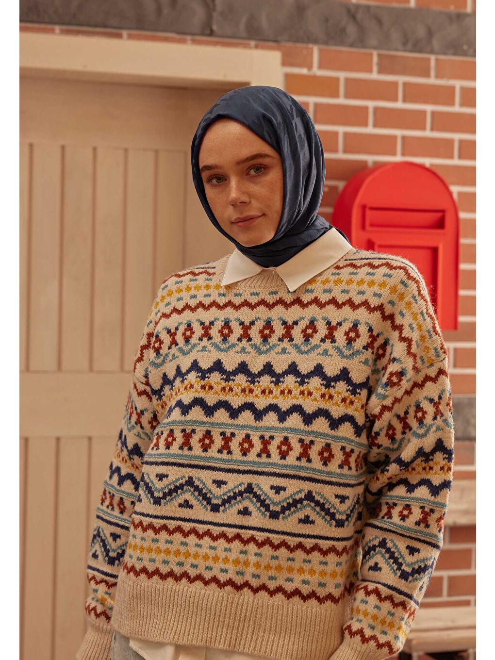 Kazayağı Jakarlı Şal Lacivert