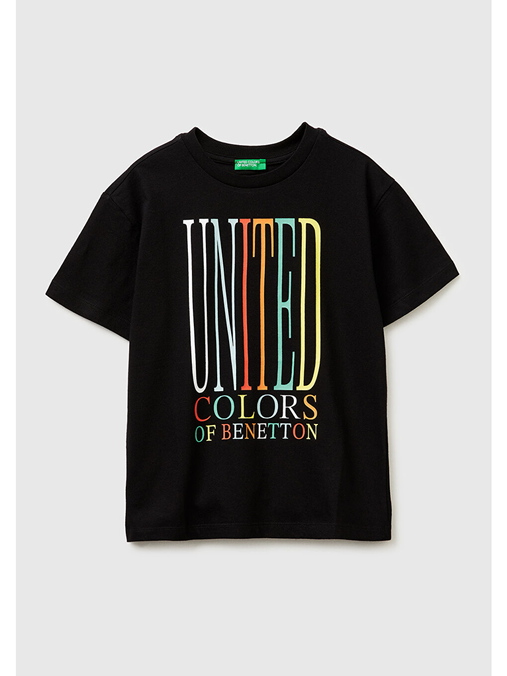 Erkek Çocuk Siyah Önü Logo Baskılı Bisiklet Yaka T-Shirt