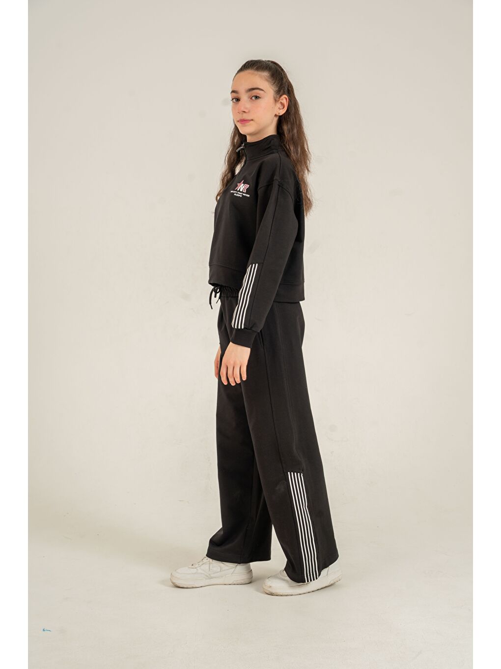 Siyah The City  That Never Sleeps Baskılı Üst Ön Boydan Fermuarlı Kız Çocuk Alt Üst Eşofman Takımı-4