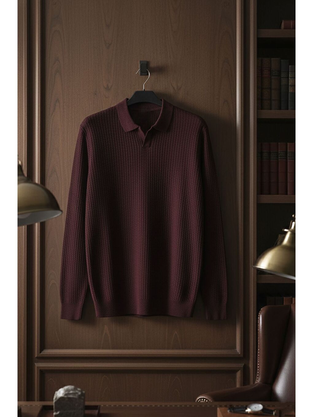 Bordo Erkek Polo Yaka Elastanlı Triko Kazak-3