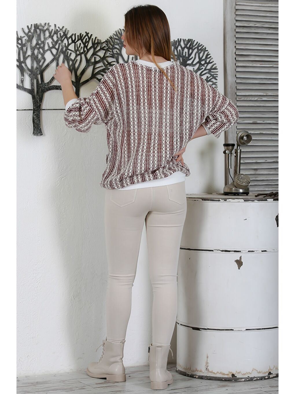 Kahverengi Sütlü Kahve Bomber Yaka Manşetli Kollu Fermuarlı Cepli Casual Dokuma Ceket 70 65-6