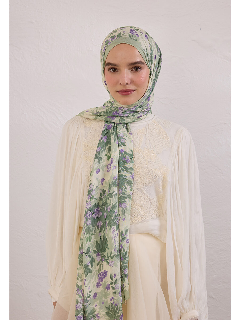 Yeşil Emmett Desen Rami Şal Mint-1