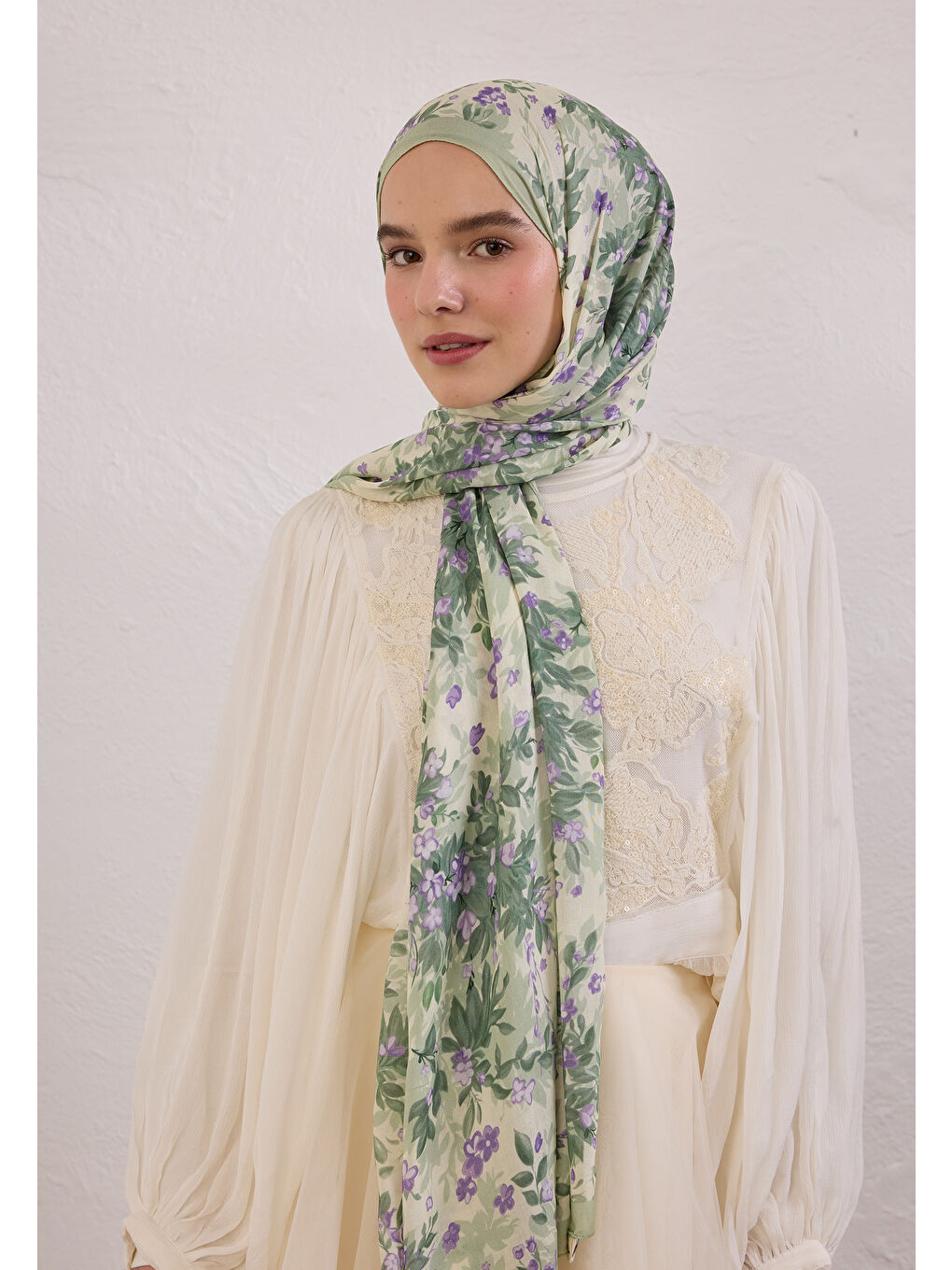 Yeşil Emmett Desen Rami Şal Mint-2