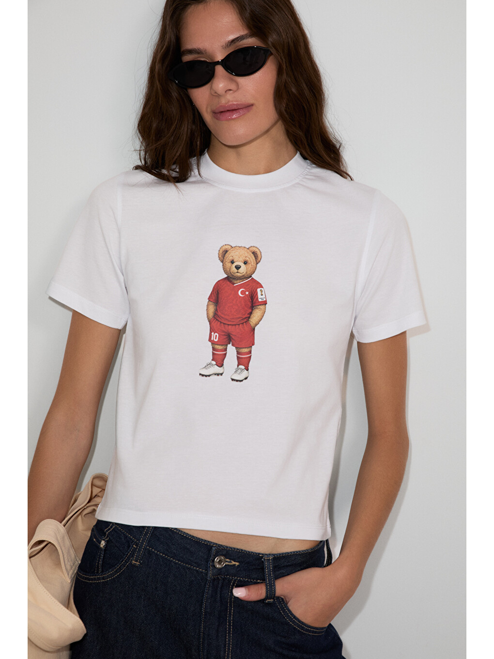Umayana Kadın Yumuşak Ve %100 Organik Pamuklu Dünya Kupasına Özel Baskılı Beyaz T-shirt-1