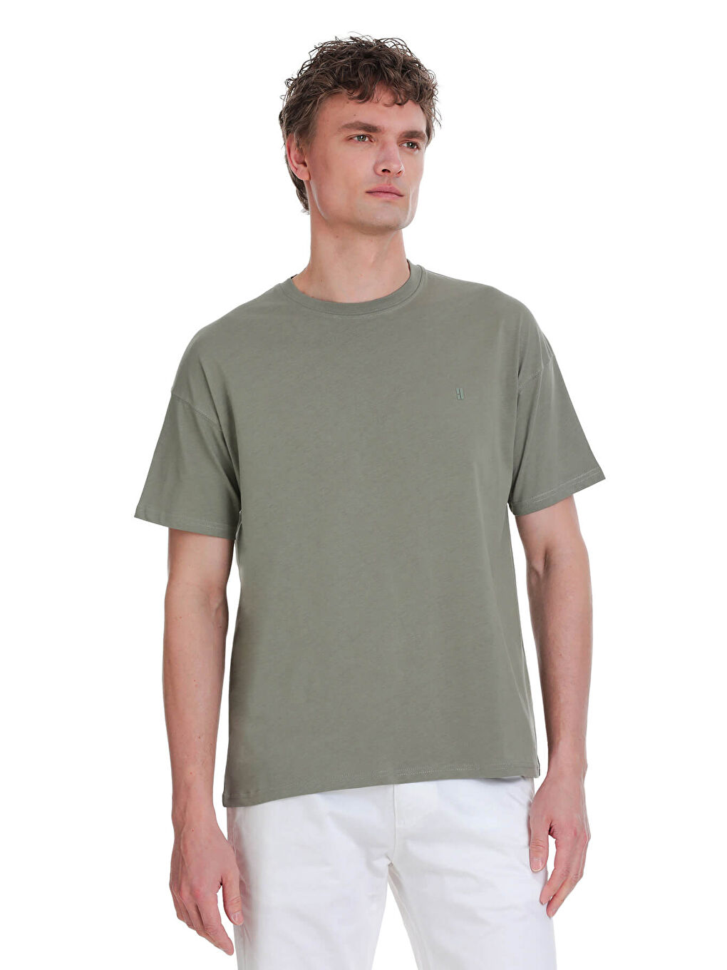 Gri Regular Fit 100% Pamuk Bisiklet Yaka  Tişört-2