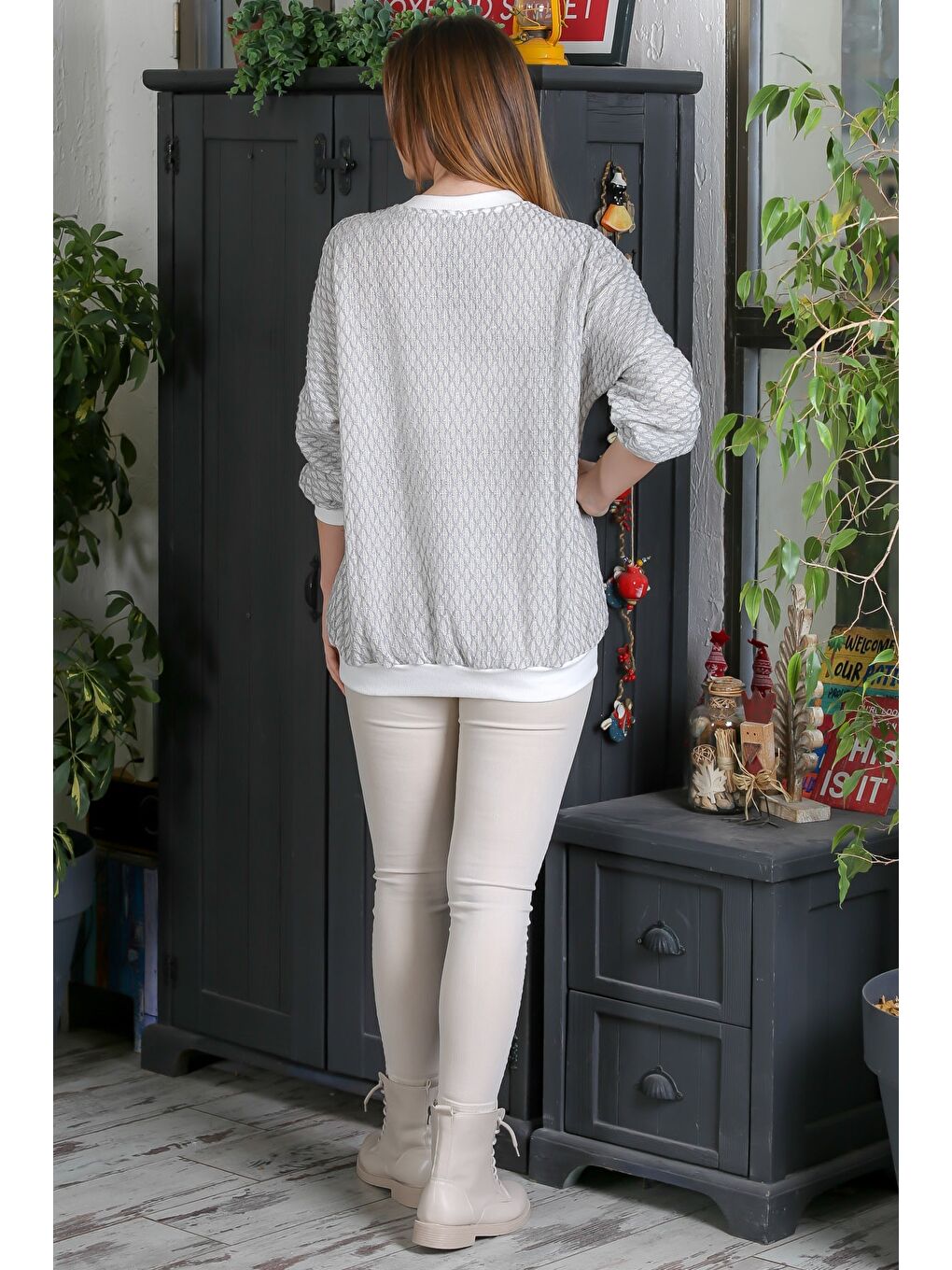 Bej Vizon Bomber Yaka Manşetli Kollu Fermuarlı Cepli Casual Dokuma Ceket 70 65-5