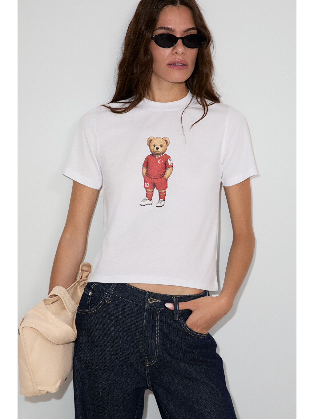 Umayana Kadın Yumuşak Ve %100 Organik Pamuklu Dünya Kupasına Özel Baskılı Beyaz T-shirt-2