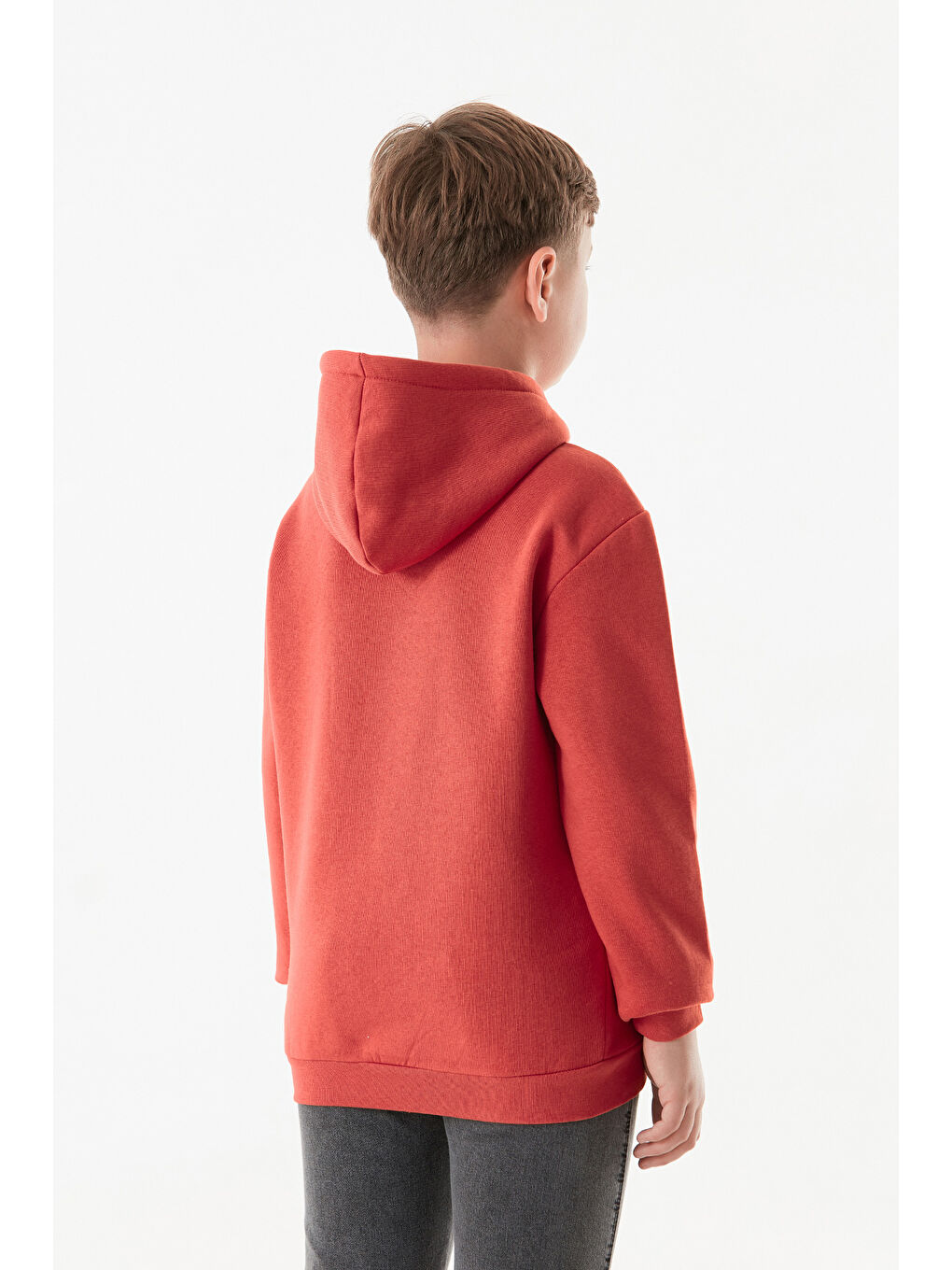 Fullamoda Kirmizi 3 İplik Kanguru Cepli Kapüşonlu Erkek Çocuk Sweatshirt - 3