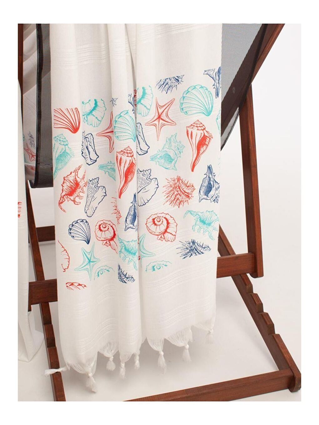 Ekru Baskılı Bambu Peştemal Plaj Havlusu DENIZKABUGU/90X180-1
