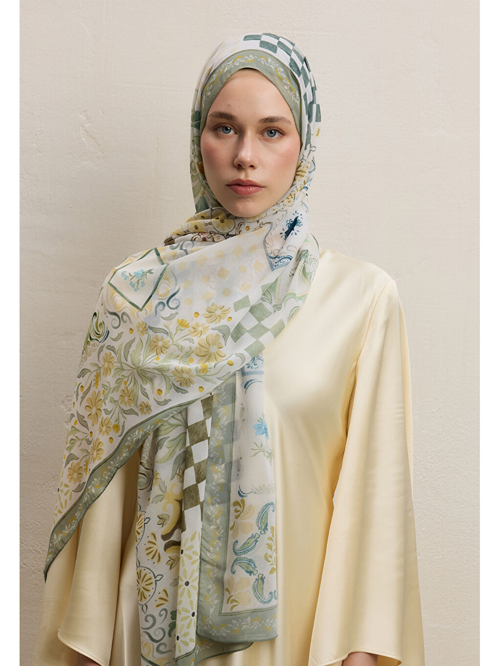 Bella Desen İpek Krep Şal Çağla Yeşili-3