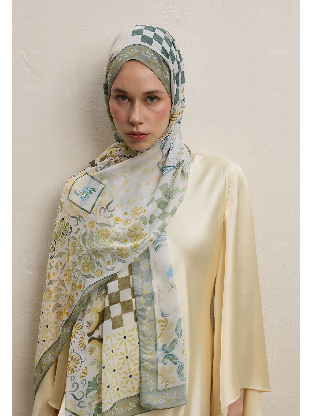 Bella Desen İpek Krep Şal Çağla Yeşili-4