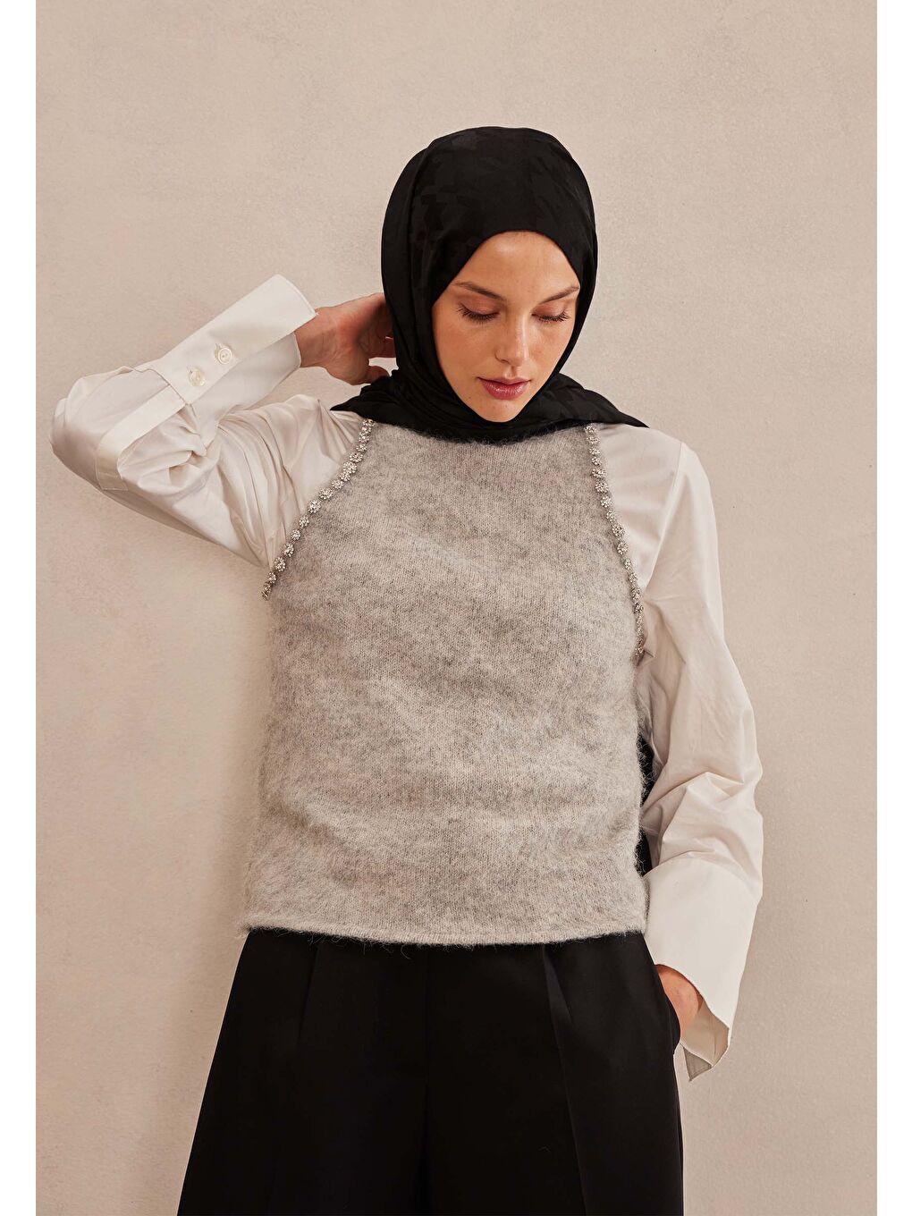 Kazayağı Jakarlı Şal Siyah-1