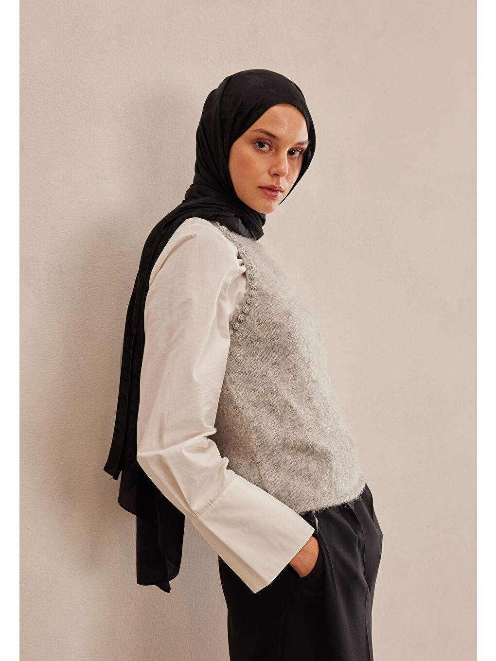 Kazayağı Jakarlı Şal Siyah-2