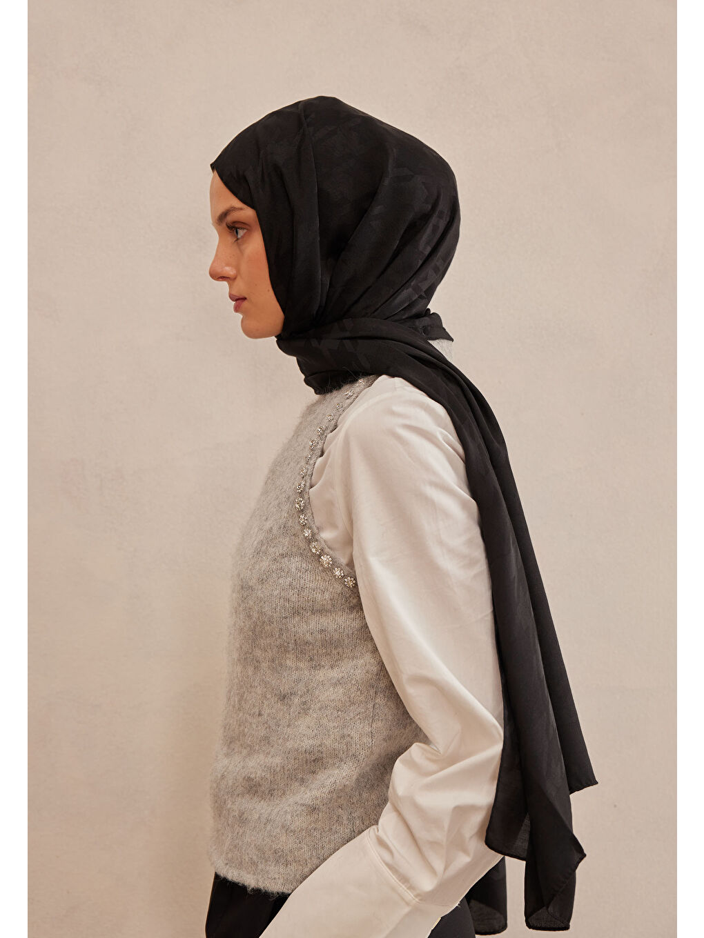 Kazayağı Jakarlı Şal Siyah-3