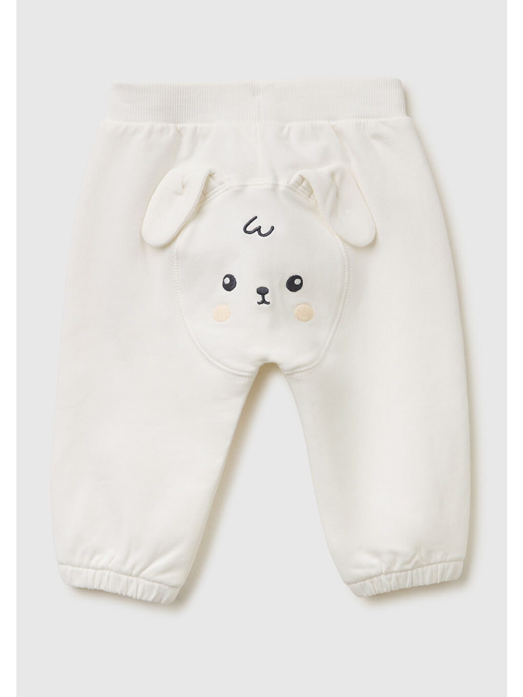 Bebek Beyaz Kulak Aplikeli Ribanalı Eşofman Altı-1