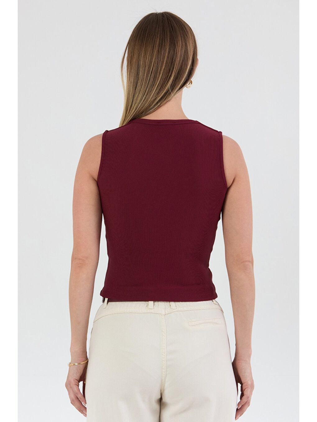 Bordo Düğmeli V Yaka Sıfır Kol Yelek-3