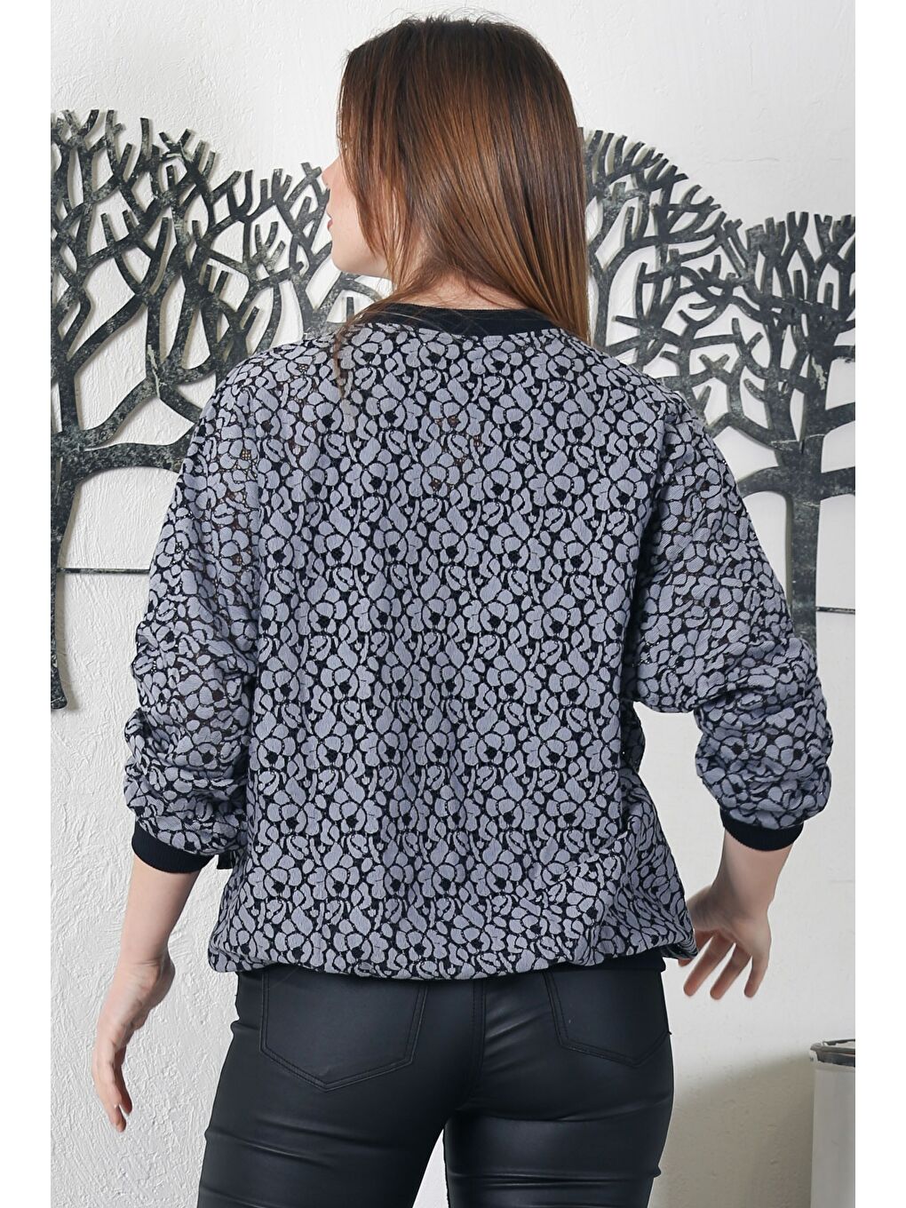 Chiccy Gri-Siyah Bomber Yaka Manşetli Kollu Fermuarlı Cepli Casual Dokuma Ceket 70 65 - 5