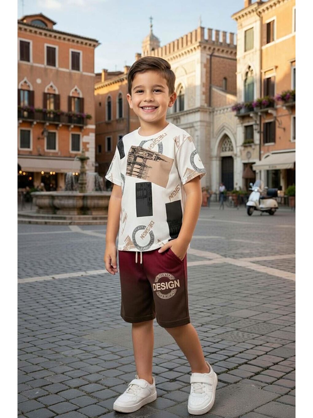 Erkek Çocuk Görsel ve Desing Yazı Detaylı Siyah Şortlu Takım-2