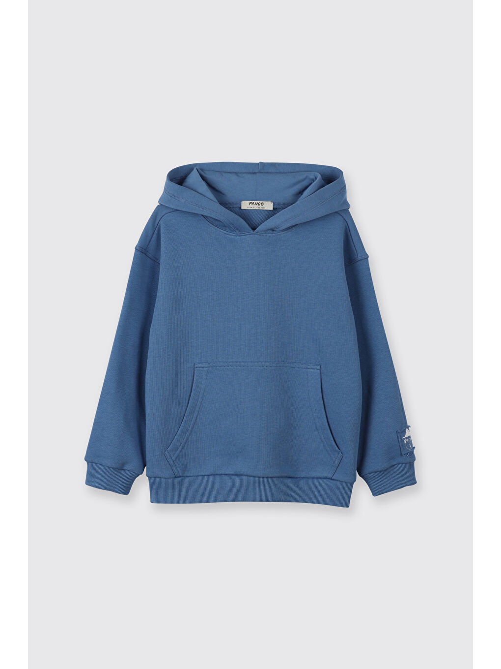 Erkek Çocuk Kapüşonlu Nakışlı Kanguru Cepli Kontrast Dikiş Detaylı Mavi Sweatshirt-4