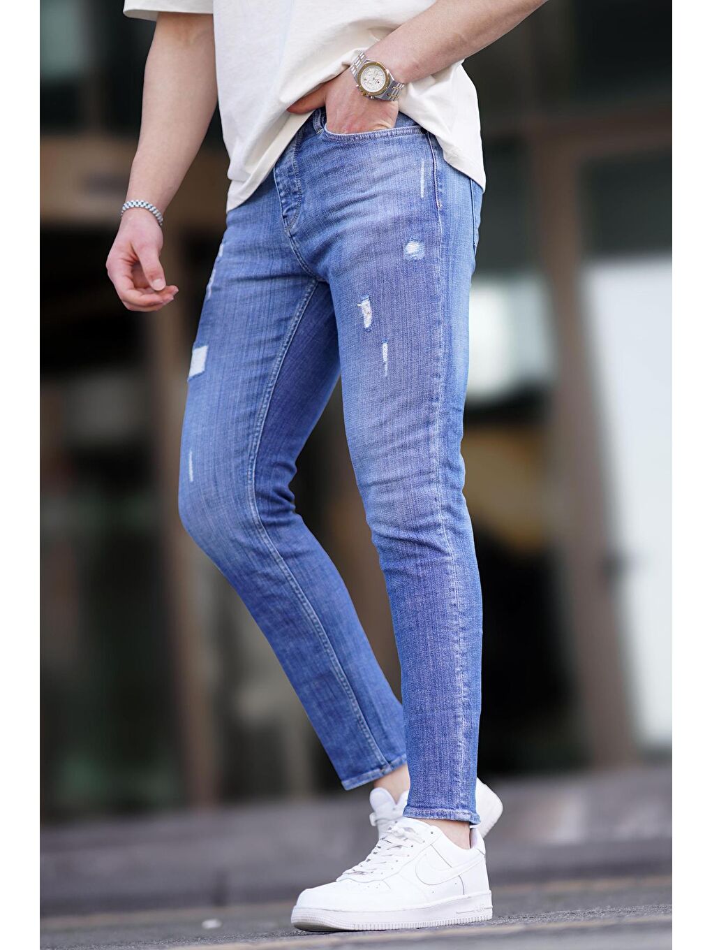 Mavi Yırtık Detaylı Skinny Fit Erkek Jean 6888