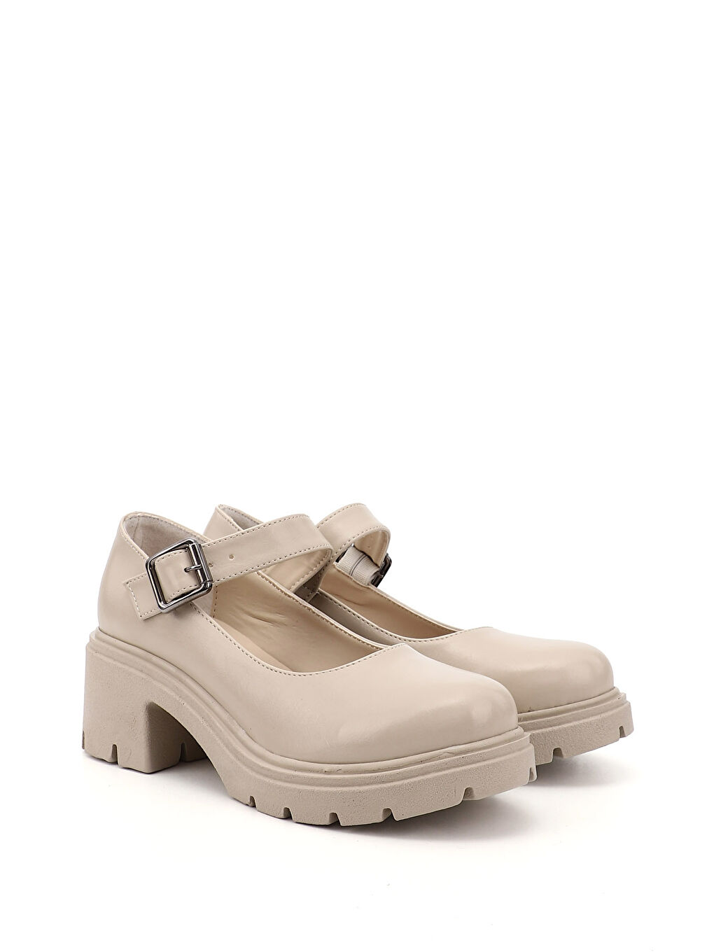 Bej Kadın TEN Kalın Topuklu Ayakkabı-1