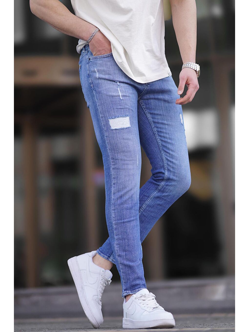 Mavi Yırtık Detaylı Skinny Fit Erkek Jean 6888-1
