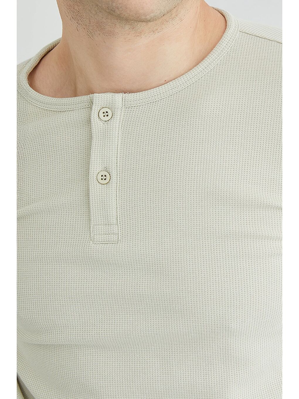 Yeşil Petek Kumaş Yarım Düğmeli Sweatshirt-4