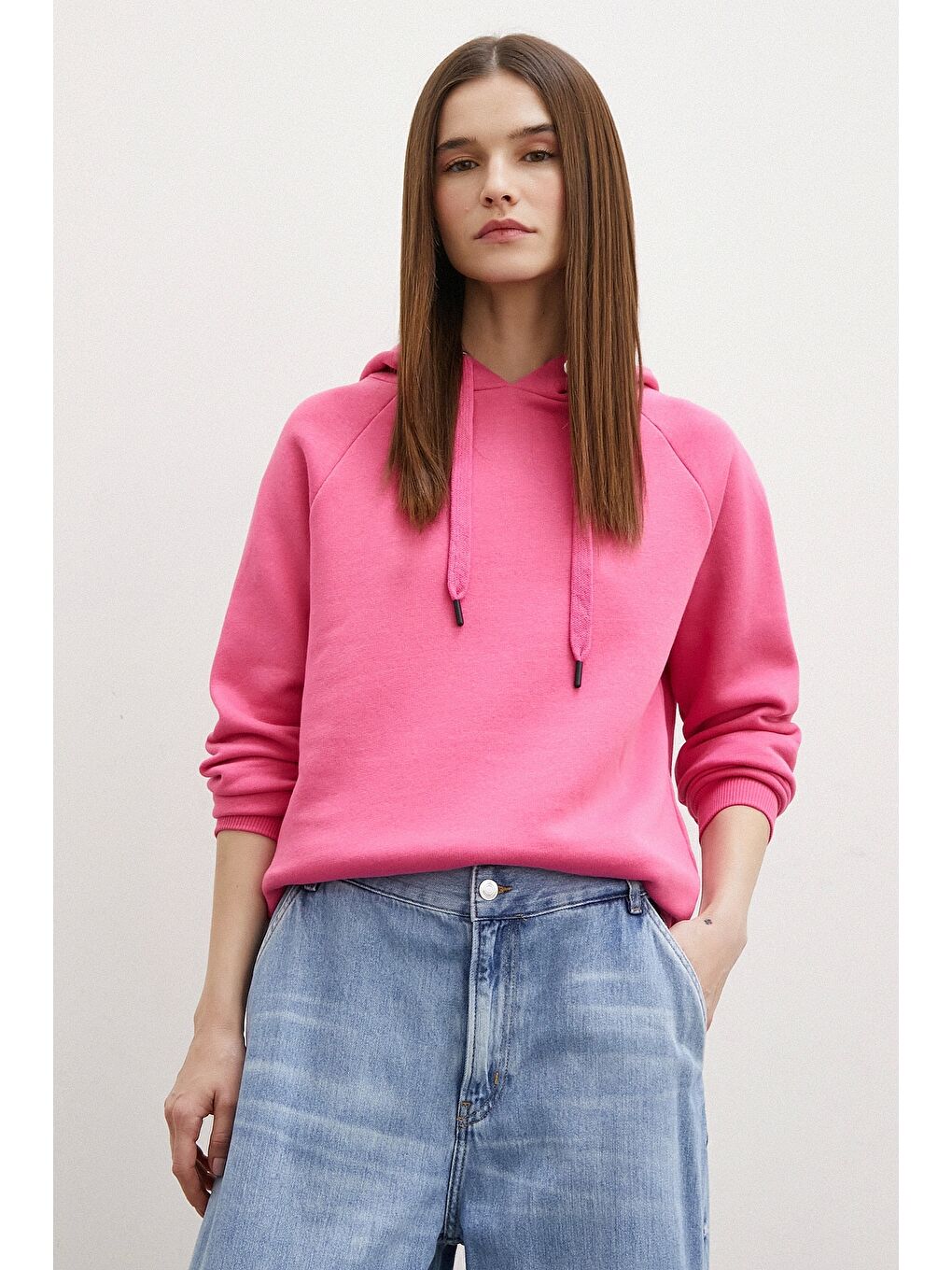 NEVER MORE Kapüşonlu Sweatshirt Pembe - 3