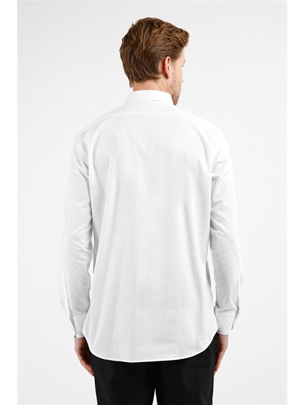 Beyaz Uzun Kol Düğmeli Yaka Düz %100 Pamuk Comfort Fit Gömlek 1004255205-4