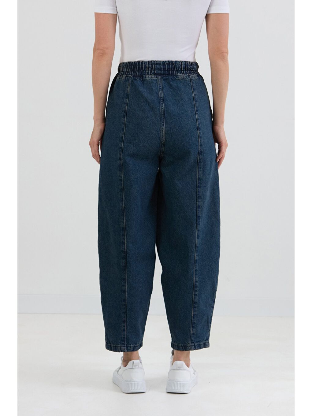 Mavi Beli Bağlamalı Slouchy Jean Pantolon-4