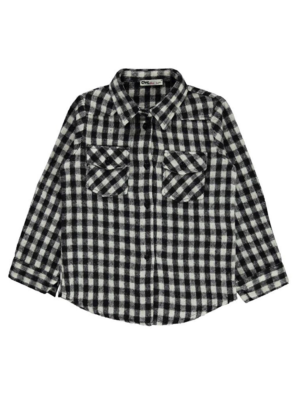 Girls Pitikare Desenli 6-9 Yaş Gömlek - Siyah 6-7 Yaş