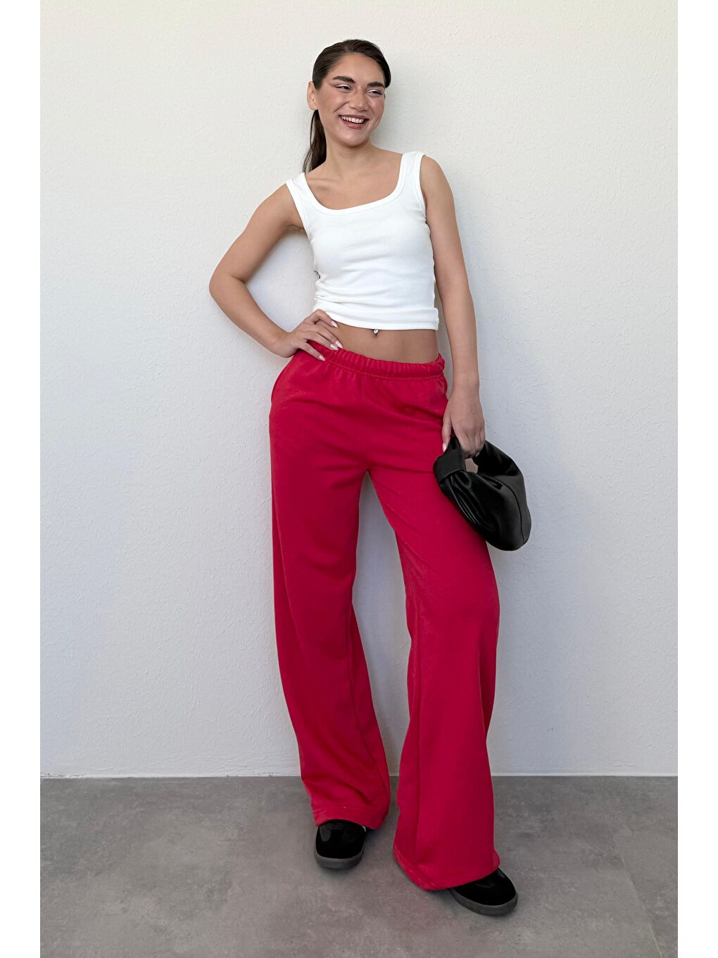 Kırmızı Bol Paça Kadın Eşofman Altı Mg2279-1